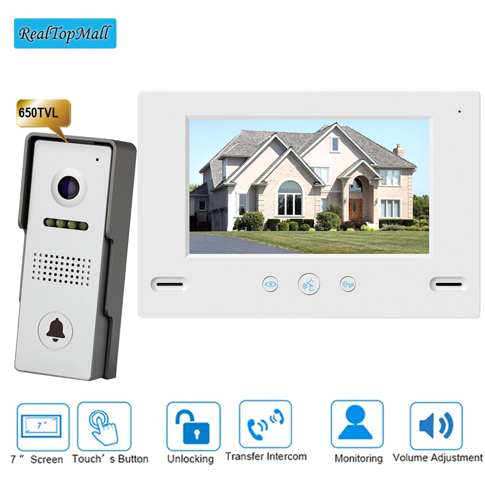 7 Inch Color LCD Video Door Phone Intercom System Door Release Unlock Color Doorbell Camera 600TVL Night Vision