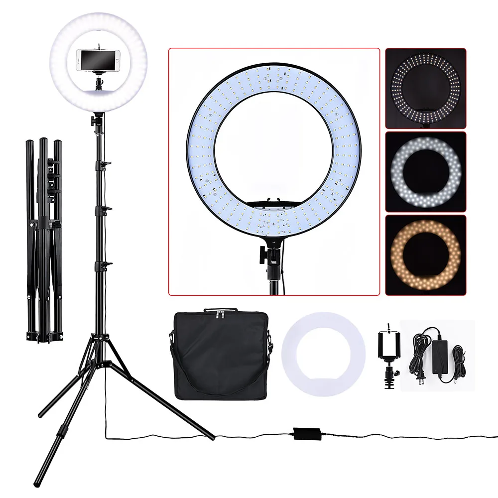 

Fusitu FS-390 II 3200-5600K Daylight Portable Photo Ring Light LED Cold/Warm light Lamp Makeup Lighting 192 LED Lights & Tripod