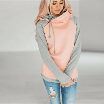 

2019 New European And American Women Autumn Winter Zipper Stitching Hoodie Sweater Jacket Coat