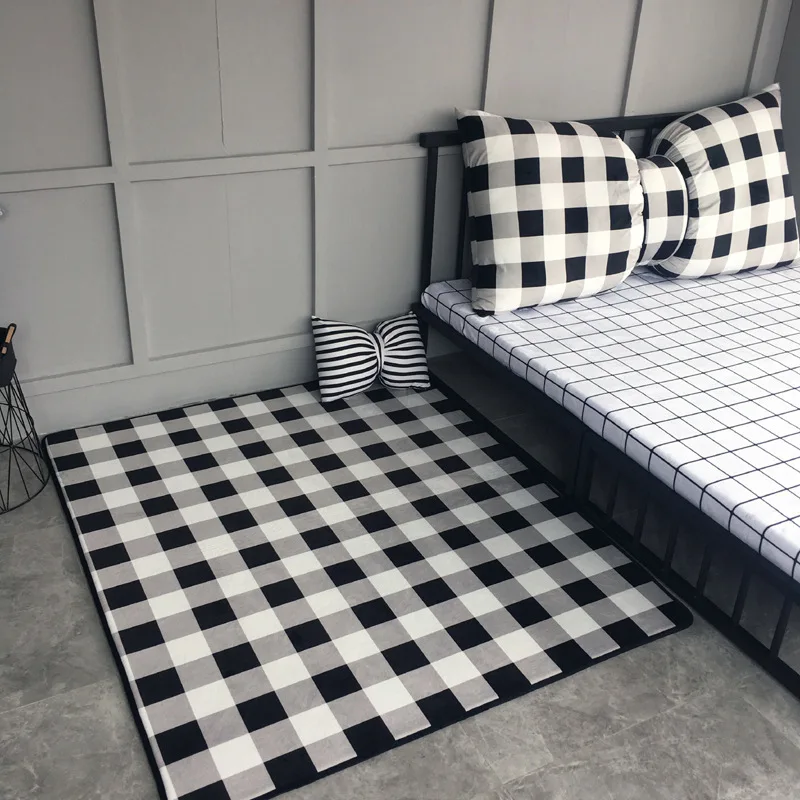 DeMissir скандинавские лаконичные большой ковер для спальни гостиной ковер белый черный сетка детская подушка детский для ползания коврик нескользящий