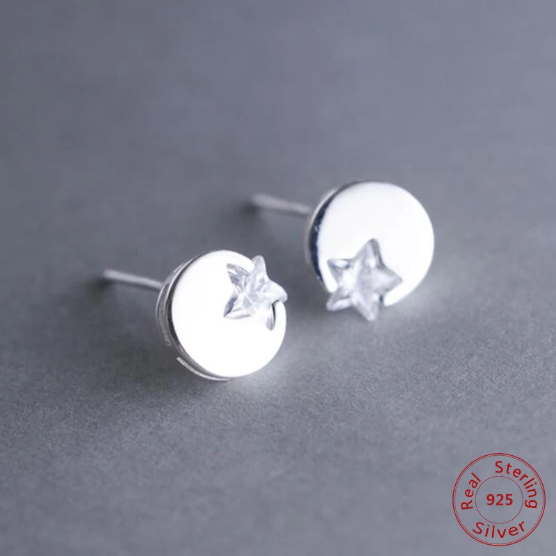 

100% 925 Sterling Silver Earrings Sparkling Pentagram Stud Earrings With Clear CZ For Women Girls Jewelry Gift