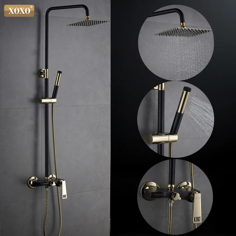US $59.99 XOXO New blackgold plated copper bath shower faucet bathroom shower faucet set shower faucet waterfall shower head wall mixer