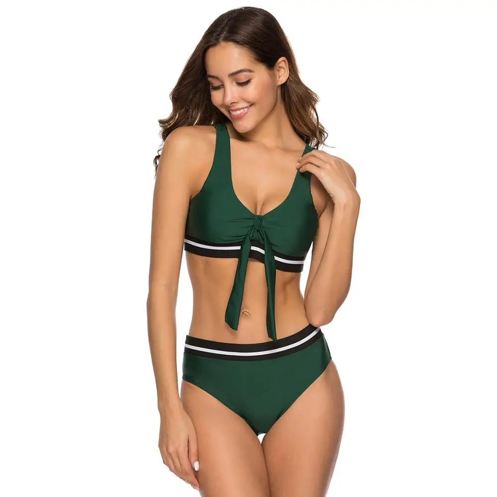 

Solid Swimsuit Two Pieces Tie Knot Front Swimwear Female Bandage Bathing Suit Summer Beach Wear Brazilian Bikini Set