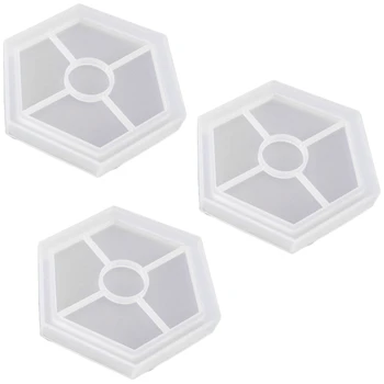 

3 Pack Diy Hexagon Mold, Hexagon Coaster Silicone Mold, Bottom Bracket Prevents Deformation, Molds For Casting With Resin, Con