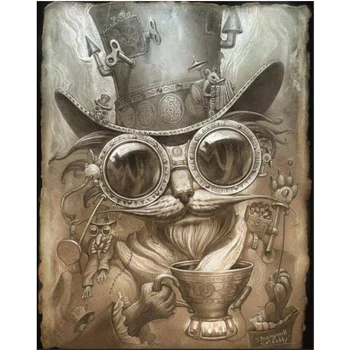 

Full Needlework square Diamond Painting Cat Steampunk Cross Stitch Kit 5d Diamond Embroidery DIY Diamond Mosaic Crafts giftYU842