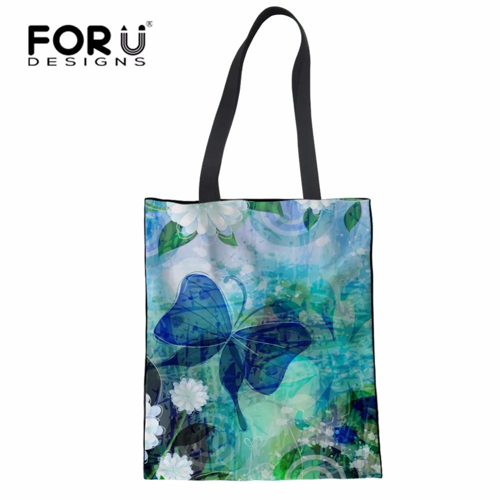 

FORUDESIGNS Girls Canvas Handbag Butterfly Print Tote Portable Shopping Bag Women Shoulder Bag Lightweight Student Book Bag