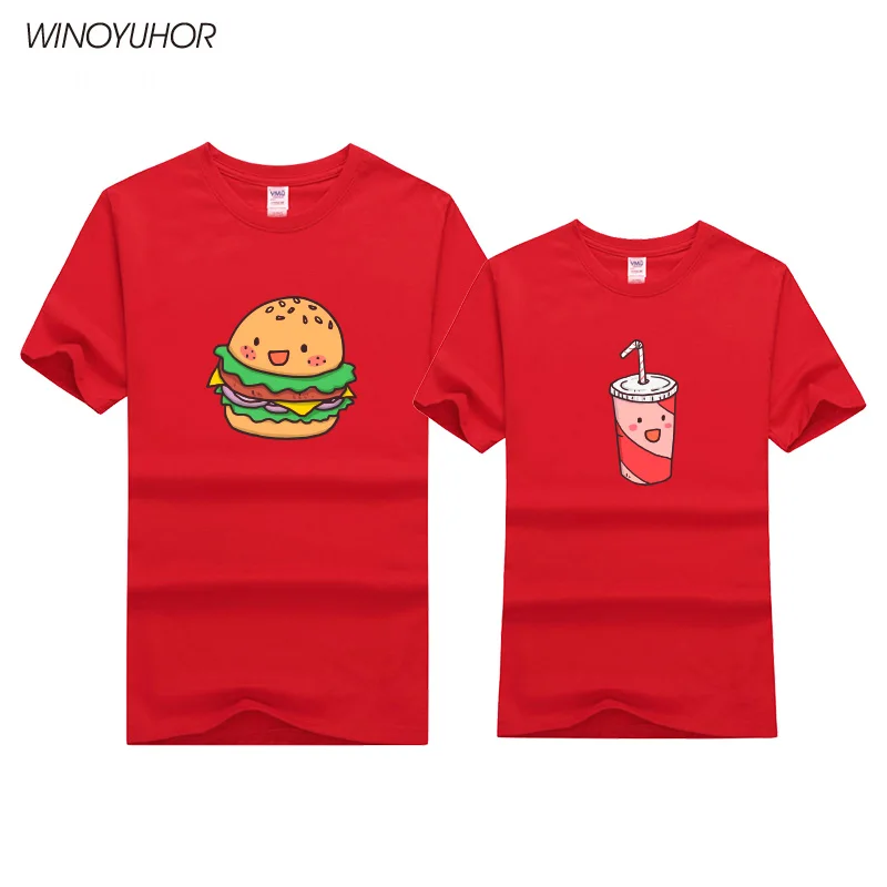 Hamburger Printing Womens T-shirt Harajuku Clothes Men's Hip Hop T Shirt For Young Couples Lovers Funny Drinks T-shirt