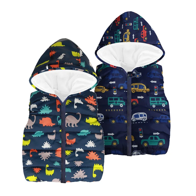 Cheaper Autumn Winter Warm Kids Vests For Boys Cartoon rainbow Outerwear Sleeveless Hooded Jackets Gilet Baby Boy Coats