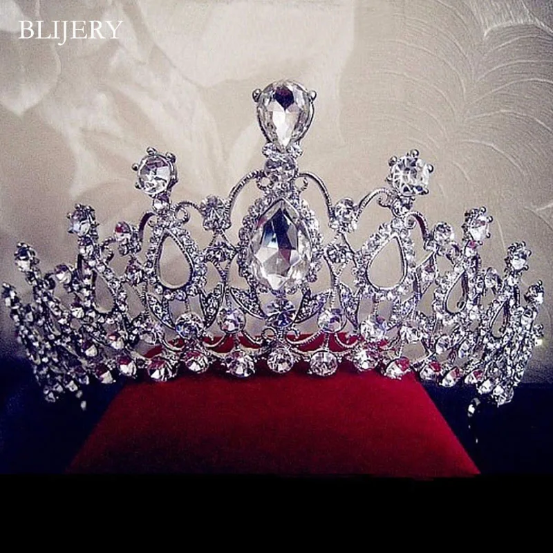 

BLIJERY Gorgeous Sparkling Silver Color Crystal Big Wedding Crown Headband Bridal Tiaras Pageant Prom Show Hair Accessories