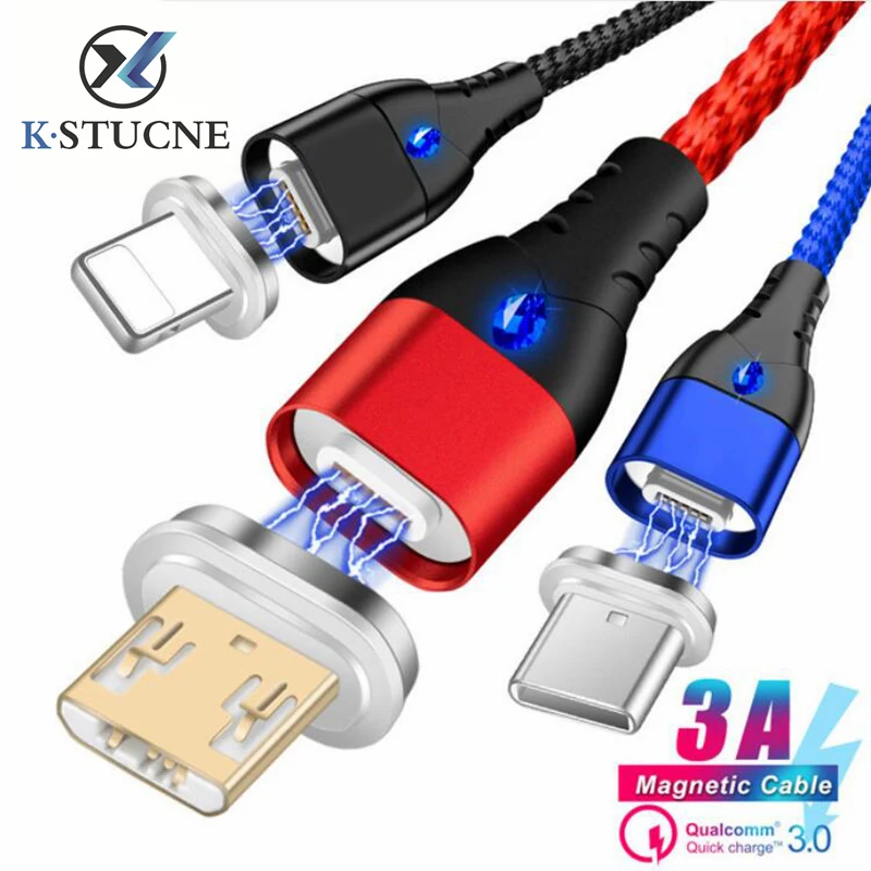 

KSTUCNE Magnetic Cable Micro USB 3A Fast Charging Data Sync LED Light Phone Cables For Samsung Xiaomi Redmi 4X Micro USB Cable