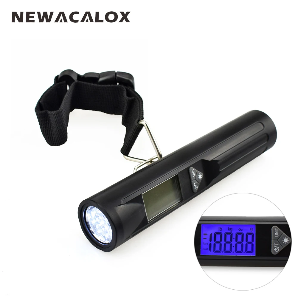 

NEWACALOX 110lb/50kg Flashlight Protable Digital Travel Weight Scale LCD Display Electronic Luggage Fishing Scale 10g