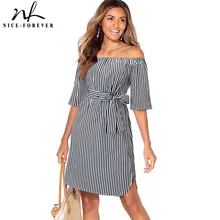 Хорошее-forever повседневное элегантное платье с открытыми плечами в полоску с поясом vestidos А-силуэт деловые вечерние женские платья A127