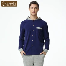 Осенняя брендовая домашняя одежда для пар, Повседневная Лоскутная Пижама, комплекты Мужской Хлопковый пижамный комплект из модала, мужская рубашка с капюшоном и воротником и штаны