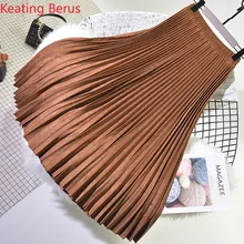 Женские юбки на осень и зиму, длинные, свободные, высокая талия, замша, эластичная лента, плиссированная юбка, Женская одноцветная юбка, 0952