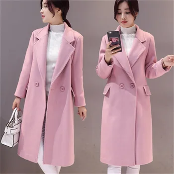 

Women Woolen Jacket Women Winter Slim Large size Woolen Jacket Wool & Blends new Casual Medium long Solid color Long sleeve Coat