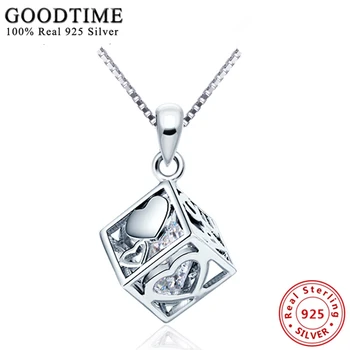

New 925 Fashion Sterling Silver Jewelry Charms Austria Zircon Crystal Necklaces Square Shape Clarity Cube Pendant Necklaces