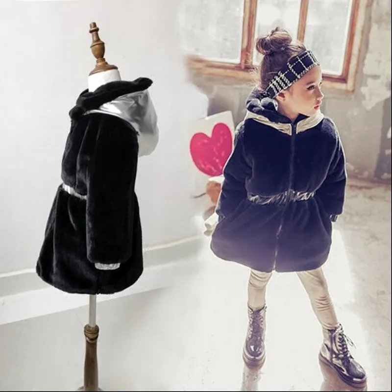Girls Jacket Thick Warm Waistcoat Baby Faux Rabbit Fur Coats 2019 Winter Kids Cotton Hooded Zipper Children OuterwearN309 | Детская