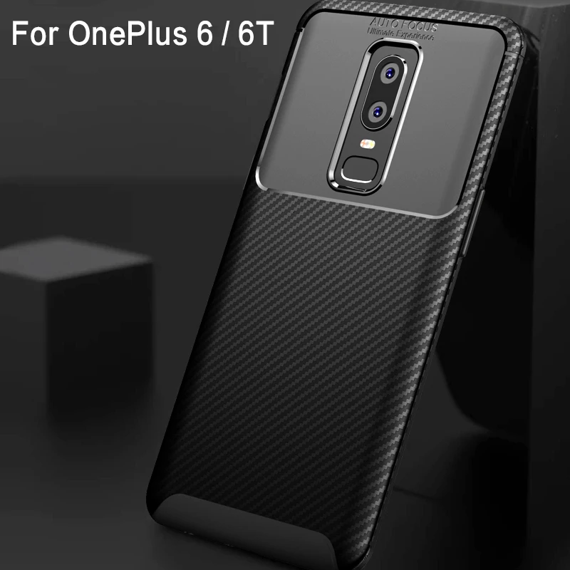 Best MAKAVO Luxury For OnePlus 6 6T Case Soft Silicon TPU Cover Carbon Fiber Shockproof Case For OnePlus 6 6T Phone Case Back Cover