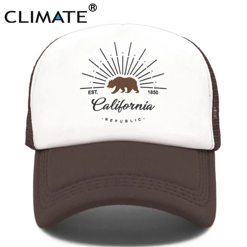 CLIMATE California Trucker, Кепка с изображением медведя, флага California, мужская, женская, хип-хоп, забавная Кепка, бейсбольная кепка, крутая, летняя, сетчатая Кепка - Цвет: Coffee Cap