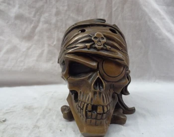 

song voge gem S2422 Chinese Bronze Old Piracy skull-faced One-Eye Man Head Statue Box Incense Burner