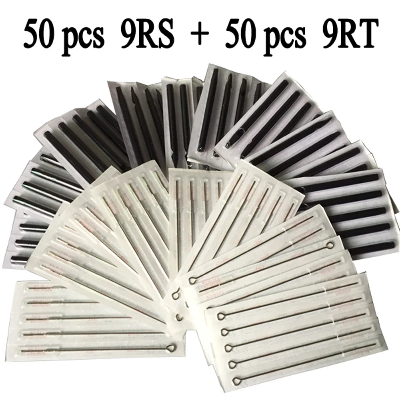 9RS+9RT 50pcs Disposable Tattoo Needles and 50pcs Matched Tattoo Tips Needle with Long black