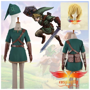 

The Legend of Zelda Link Cosplay Hat and Costume Custom Outfit Clothing For Adult Golden Hair and Free Wig Cap (W0510/J0010)