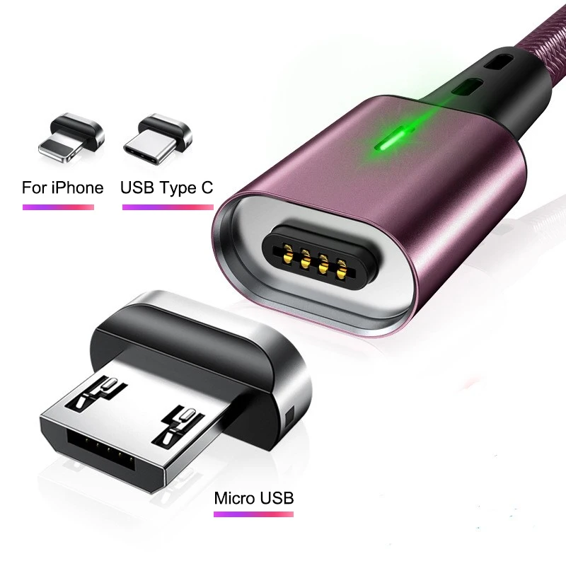

Original 1M 3A USB Magnetic Charging Cable for iPhone USB Type c Micro USB 3 in 1 Magnetic Charging Cable for iPhone X XR 8 7 6