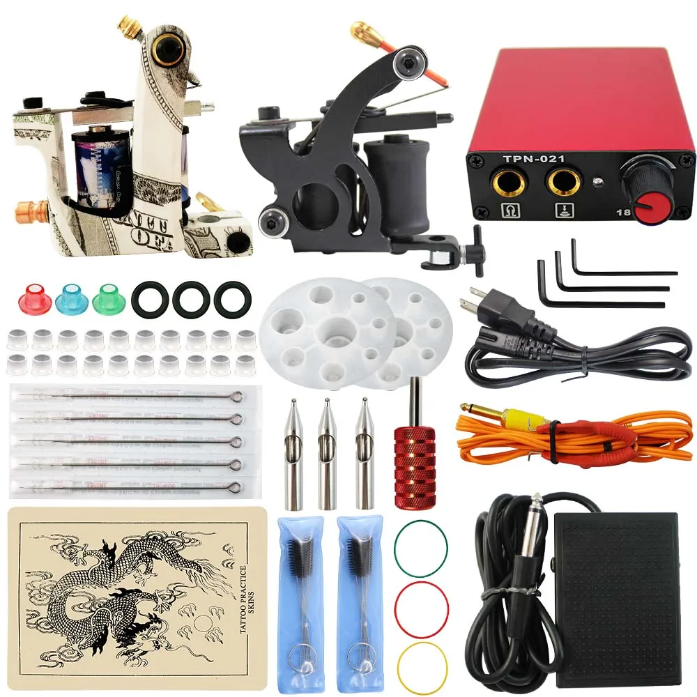 

ITATOO Complete Tattoo Kit Machine Set Permant Makeup Machine Set Tattoo Tips Clid Cord Foot Pedal Power High Quality TN1005-11A