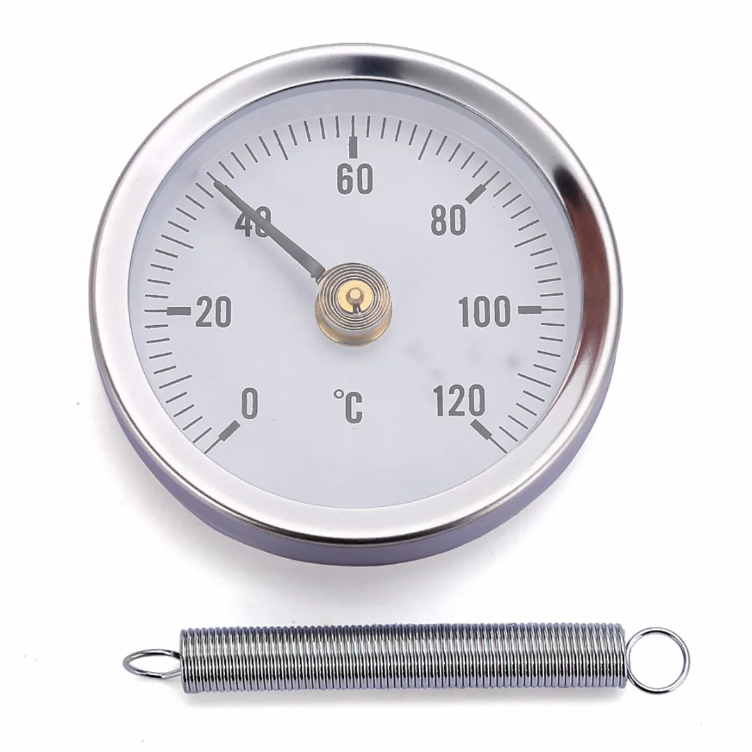 

Aluminium Pipe Thermometer Hot water Pipe Clip-on Dial Thermometer With Spring Temperature Gauge 0-120 Degree 63mm Dial Dia