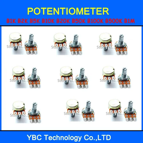 

9valuesx5pcs=45pcs B1K B2K B5K B10K B20K B50K B100K B500K B1M Rotary Potentiometer 15MM 3 Pins Free Shipping