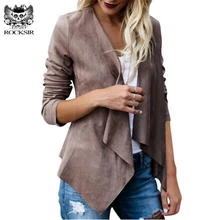 Rocksir 2018 Women Artificial Suede Basic Jackets Open stitch Slim Coats Cardigan Vintage Asymmetric Ladies Motorcycle Outwears
