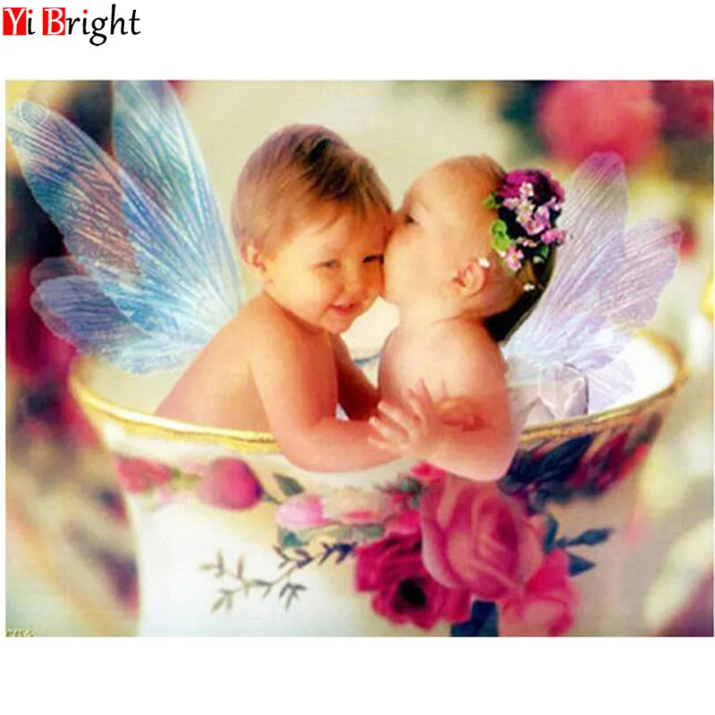 

Diy Diamond Embroidery Decor 5D Diamond Painting Cross Stitch Angels Boy And Girl Crystal Rhinestone Pasted Full Paintings XY1