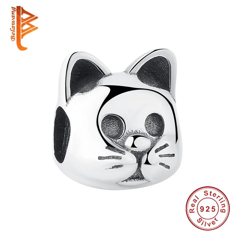 

BELAWANG Genuine 925 Sterling Silver Naughty Cat Beads Meow Cat Animal Charm fit Pandora Charm Bracelet DIY Jewelry Making Gift