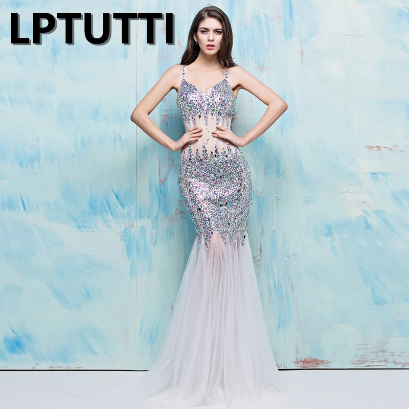 

LPTUTTI Crystal Sequin Plus Size New For Women Elegant Date Ceremony Party Prom Gown Formal Gala Luxury Long Evening Dresses