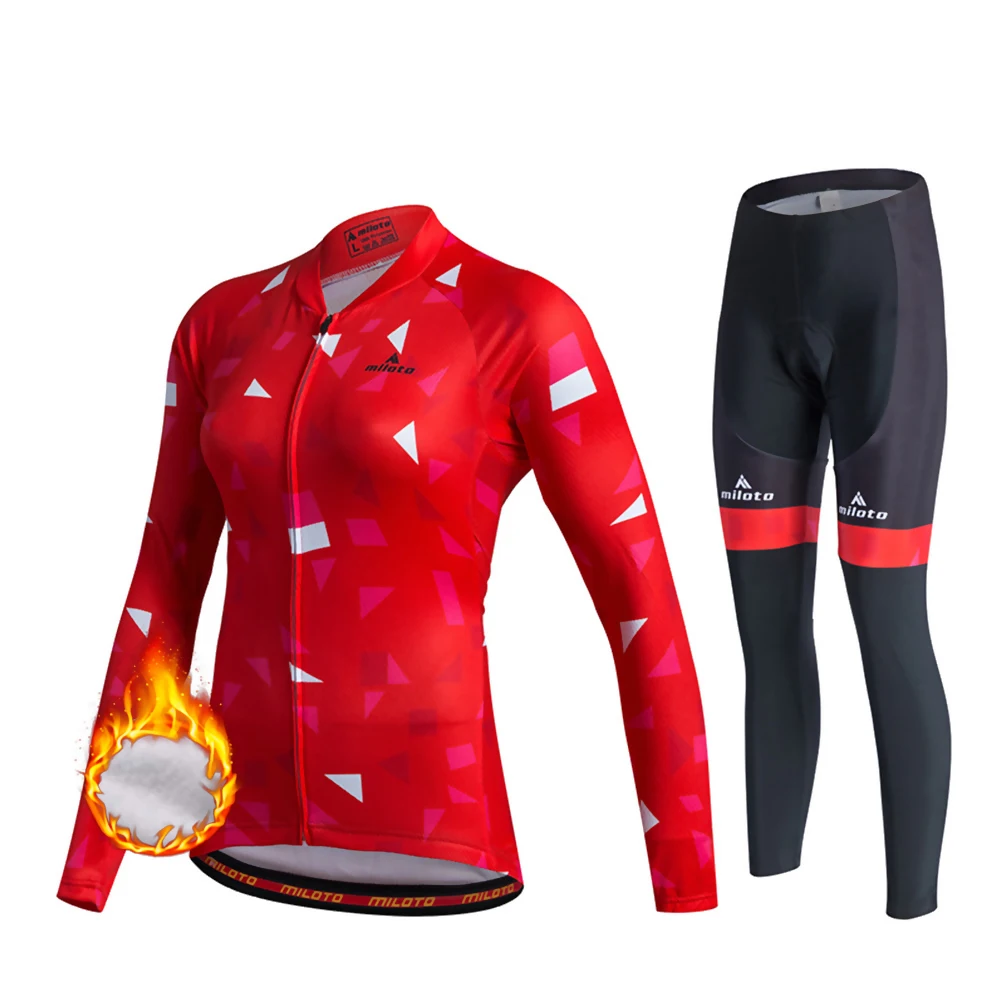 

Women Winter Thermal Fleece Cycling Jerseys Set PRO Pants Maillot Ropa Ciclismo Invierno MTB Bicycle Bike Clothes Sportswear