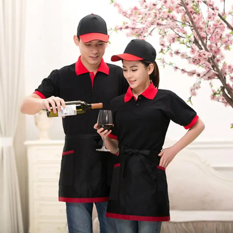 Universal Unisex Apron Short Waist Apron Kitchen Cooking Women Men Aprons with Pocket for Chef Waiter Waitress