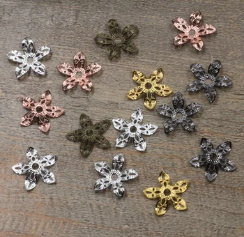 

15mm Filigree 3D Flower Wraps Links Connectors European Charms Hair Clasp Bu Yao Accessories DIY Findings Multi-Color Plated