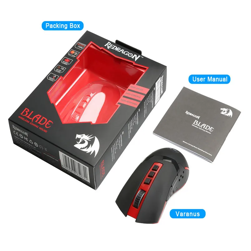 Redragon USB Wireless Gaming Mouse 4800 DPI 9 Buttons Laser Ergonomic For Overwatch Gamer Mice Laptop PC Computer 40AP1501