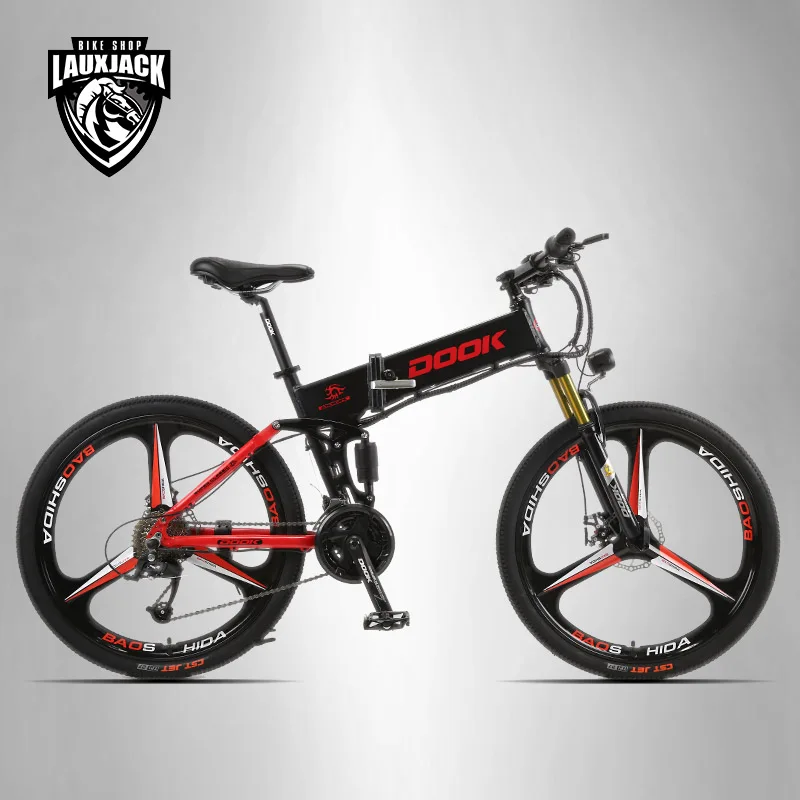 DOOK, DOOK montaña bicicleta eléctrica suspensión completa de aluminio plegable marco 27 velocidad Shimano Altus mecánico de 26