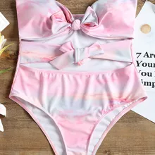 Сексуальный купальник-бандо с бантиком, цельный купальный костюм, купальный костюм с высоким вырезом, женская одежда для плавания, монокини боди с вырезами