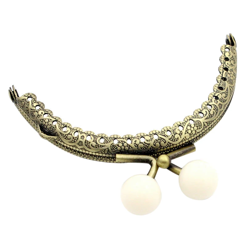 

FGGS-2 Purse Bag Kiss Clasp Lock Metal Arch Frame Bronze Tone White Ball 3 4/8"x3