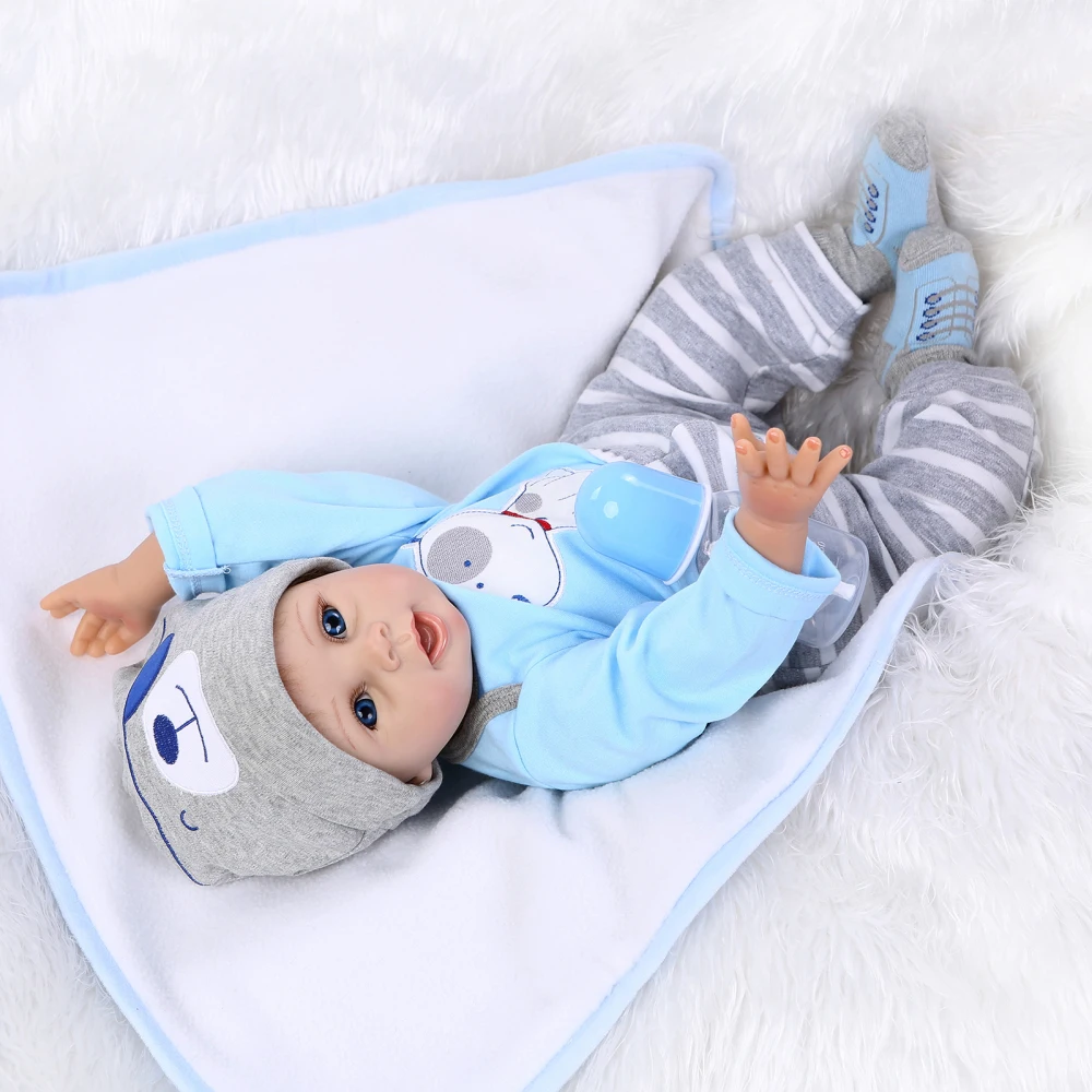 22 дюйма 55 см Reborn Baby Doll мальчик малыш силиконовый корпус Boneca с одеждой голубые глаза Brinquedos реалистичные милые подарки игрушки для детей