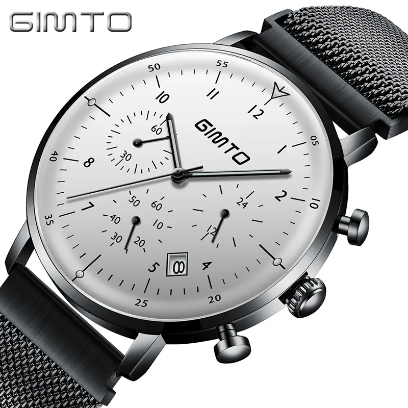 Reloj hombre GIMTO Топ бренд класса люкс для мужчин часы ультра тонкий Дата наручные часы сталь Водонепроницаемый спортивные часы повседневное кварцевые часы