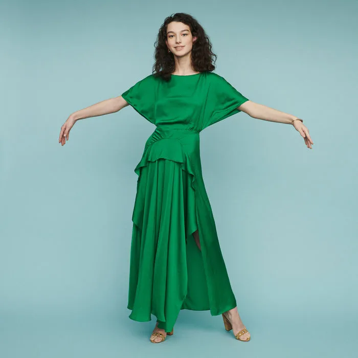 

Women Short Sleeve Ruffled Irregular Green Long Dress