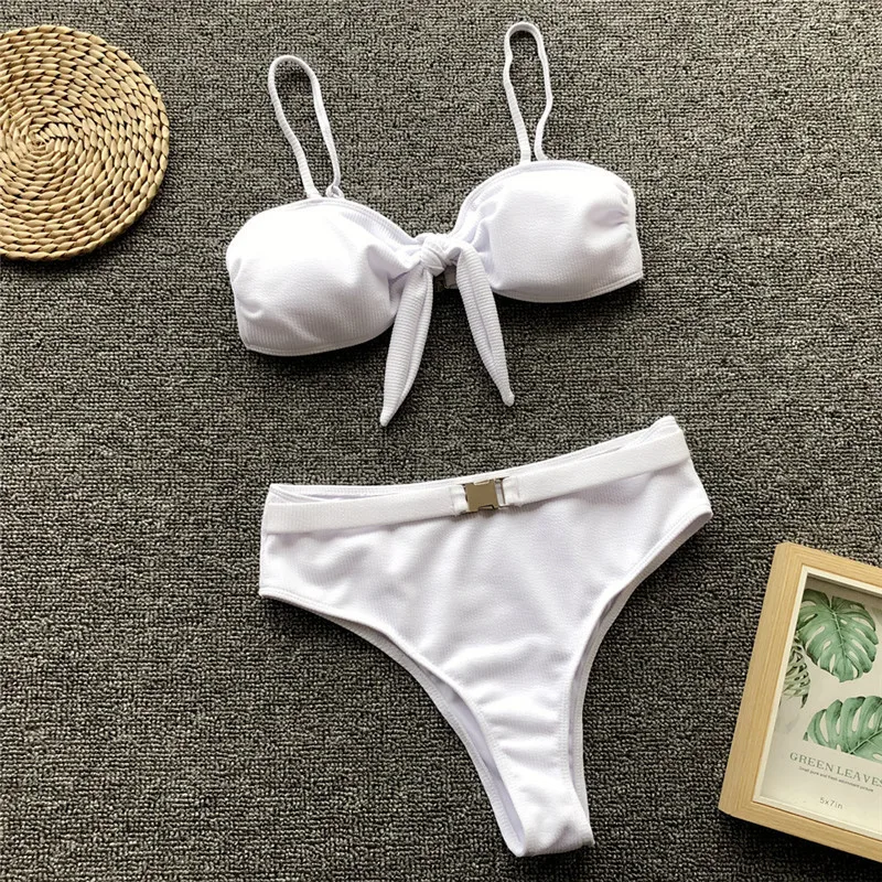 Knoted Bikini 2019 Sexy serpiente leopardo traje De baño mujeres traje De baño Bandeau Bikini cintura alta De Maillot De Bain Femme