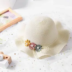 2019 летние детские пляжные шорты, с капюшоном, для девочек, с милыми цветами, детские шляпы от солнца Соломенная шляпка ручной работы волна