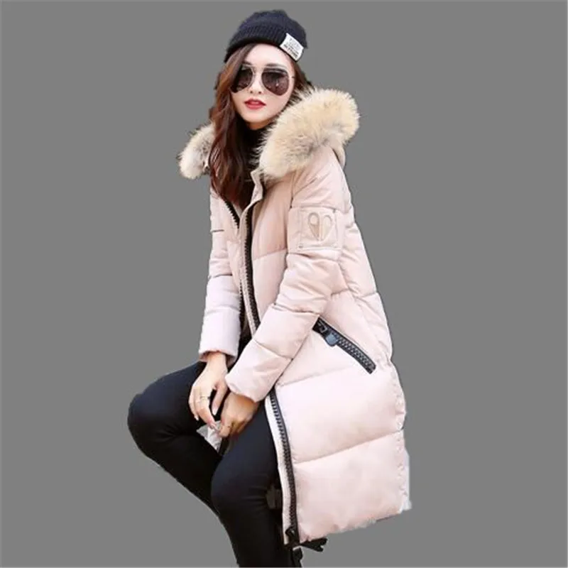 2016 New Winter Jacket Long Coat Women Cotton Jacket Thicken Coat Fur Collar Hooded Down Coat