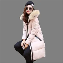 2016 New Winter Jacket Long Coat Women Cotton Jacket Thicken Coat Fur Collar Hooded Down Coat