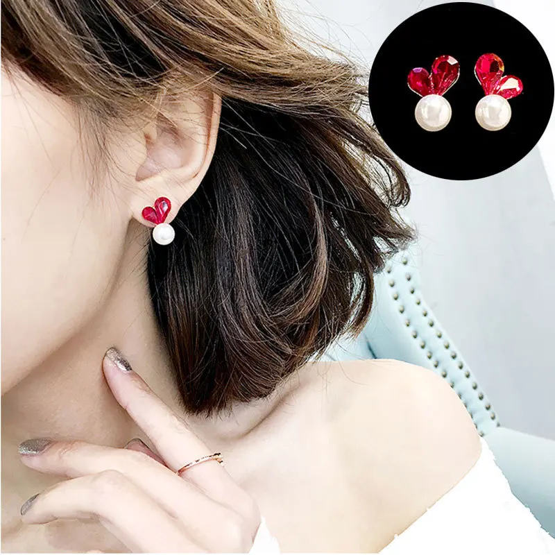 

2018 New Crystal Heart Imitation Pearl Earrings Simple Wild Ear Jewelry Personality Earrings Wholesale Earrings For Women