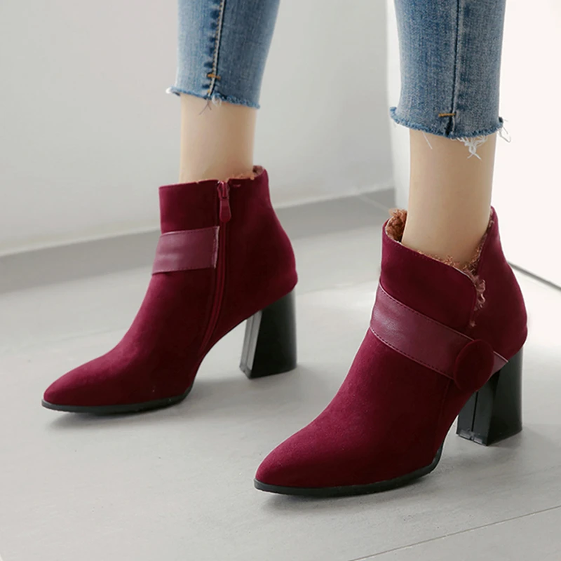 S.Romance Women Ankle Boots 2019 Plus Size 34-43 New Fashion Female Shoes High Square Heels Ladies Pumps Black Brown SB300 | Обувь